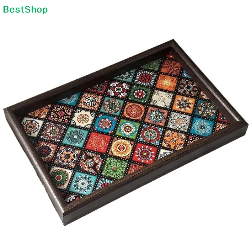 Bohemian Mandala Bamboo Serving Tray – Square Decorative Storage Tray, 30x20cm