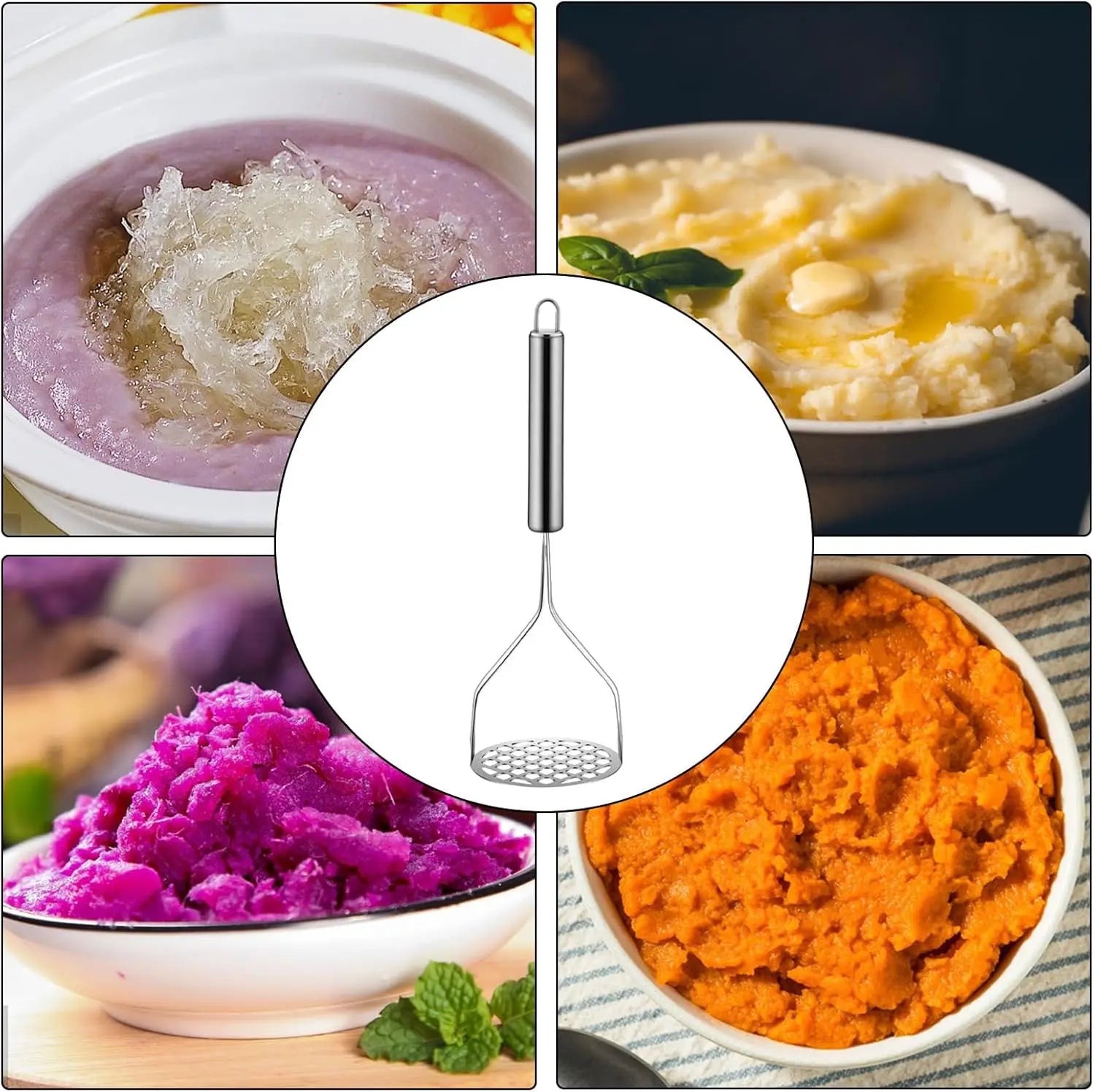 Stainless Steel Potato Masher – Ergonomic Non-Slip Vegetable Press