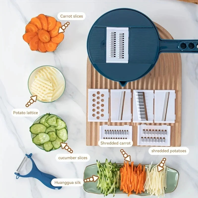 Multifunctional 9 in 1 Vegetable Chopper,, Kitchen Vegetable Slicer Cutter with Container, Carrot and Garlic Chopper with Peel