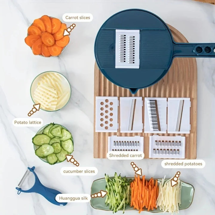 Multifunctional 9 in 1 Vegetable Chopper,, Kitchen Vegetable Slicer Cutter with Container, Carrot and Garlic Chopper with Peel