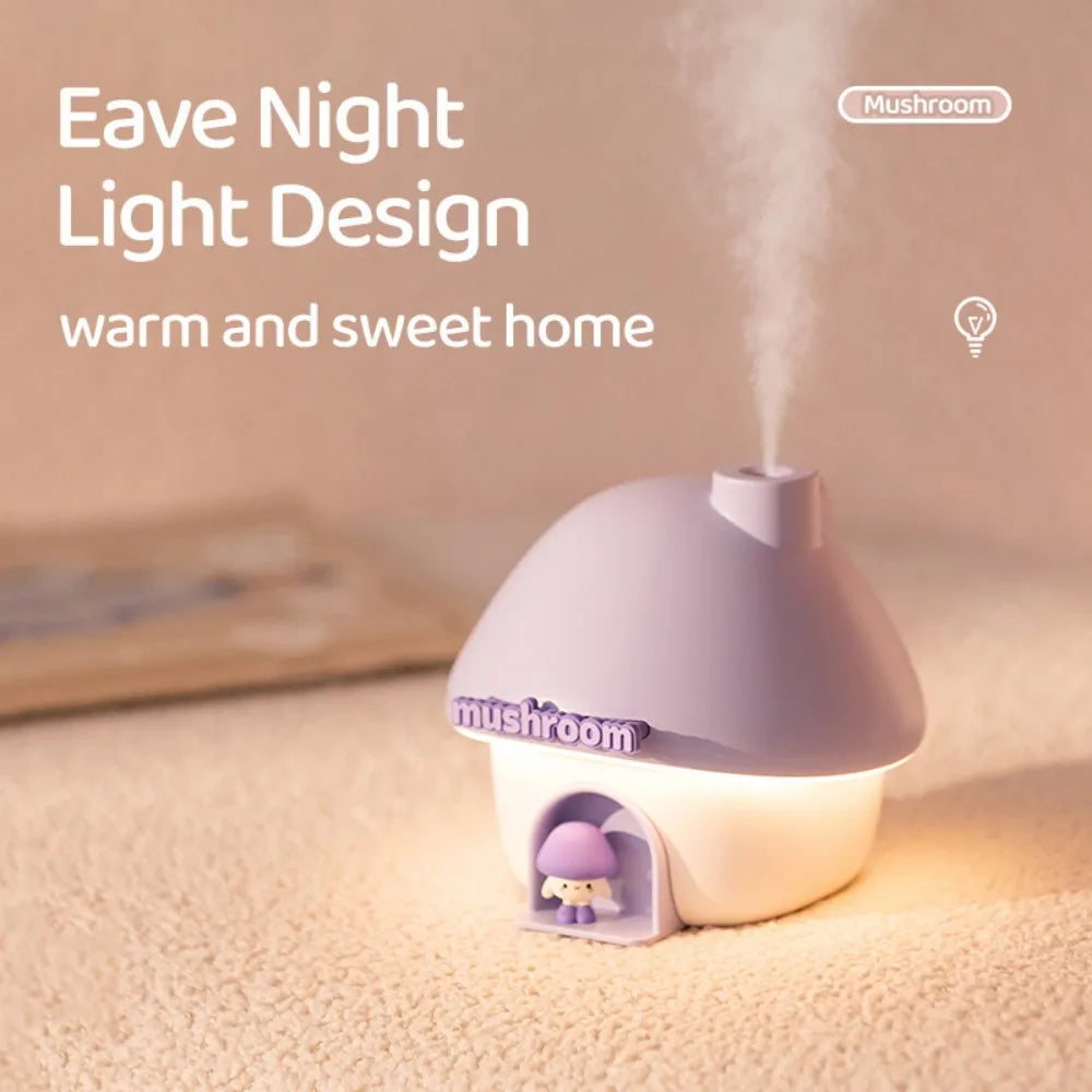 Mushroom House Humidifier – 300ml Aroma Diffuser with Color Light