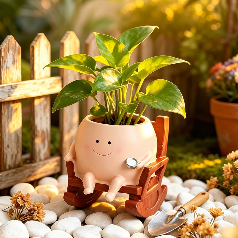Ghost in Rocking Chair Resin Succulent Planter – Cute Desktop Pot