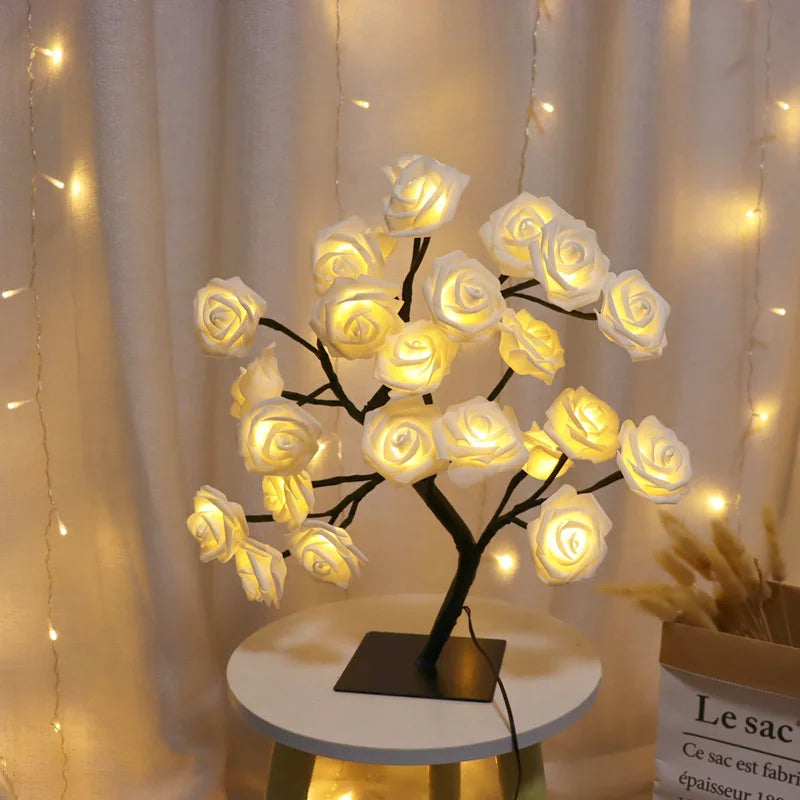 LED Rose Tree Table Lamp – USB & Battery Powered Night Light
