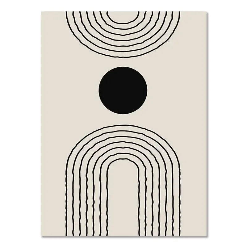 Abstract Boho Geometric Line Canvas Print – Black & Beige