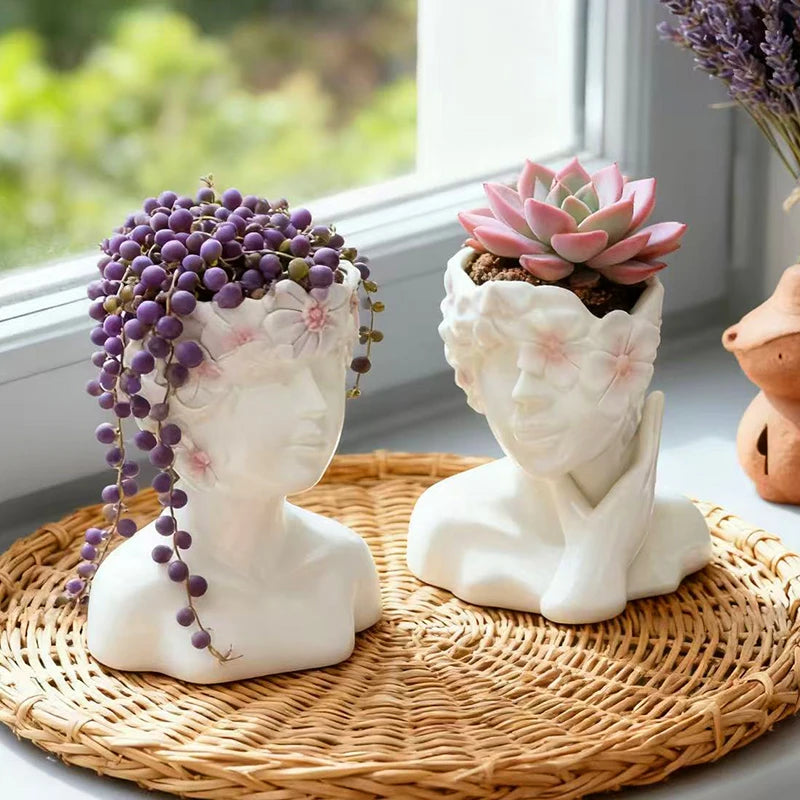 Girl Figure Resin Flower Pot – Decorative Plant Container for Home & Garden
