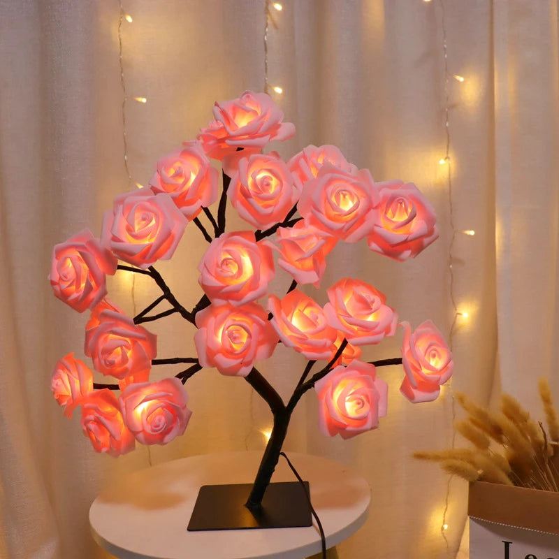 LED Rose Tree Table Lamp – USB & Battery Powered Night Light