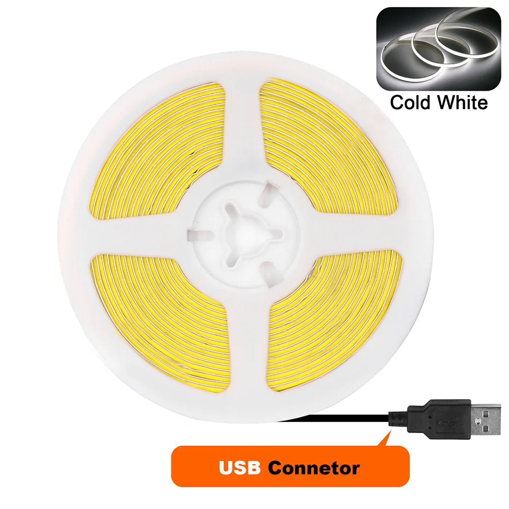 USB 5V COB LED Strip Light – 320 LEDs/m, Flexible Tape, 0.5–5m