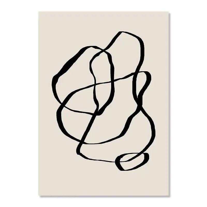 Abstract Boho Geometric Line Canvas Print – Black & Beige