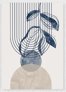 Navy Blue & Beige Boho Botanical Geometric Canvas Prints – Set of 3