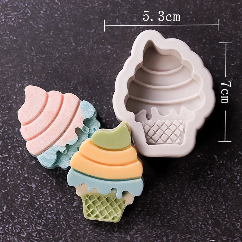 Ice Cream Cone Chocolate Fondant Silicone Mold Children's Baby Birthday Cake Decorative Ornaments Plug-in