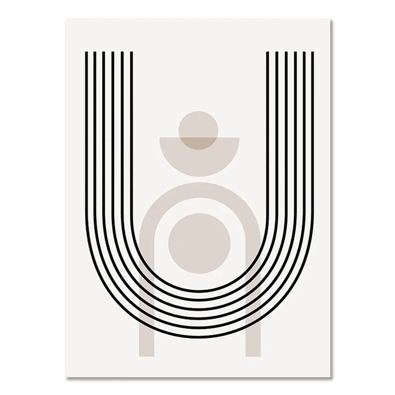 Abstract Boho Geometric Line Canvas Print – Black & Beige
