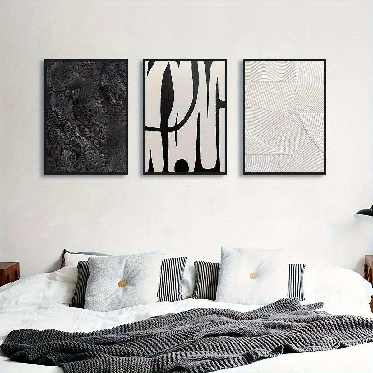 Black & White Abstract Texture Canvas Wall Art – Set of 3