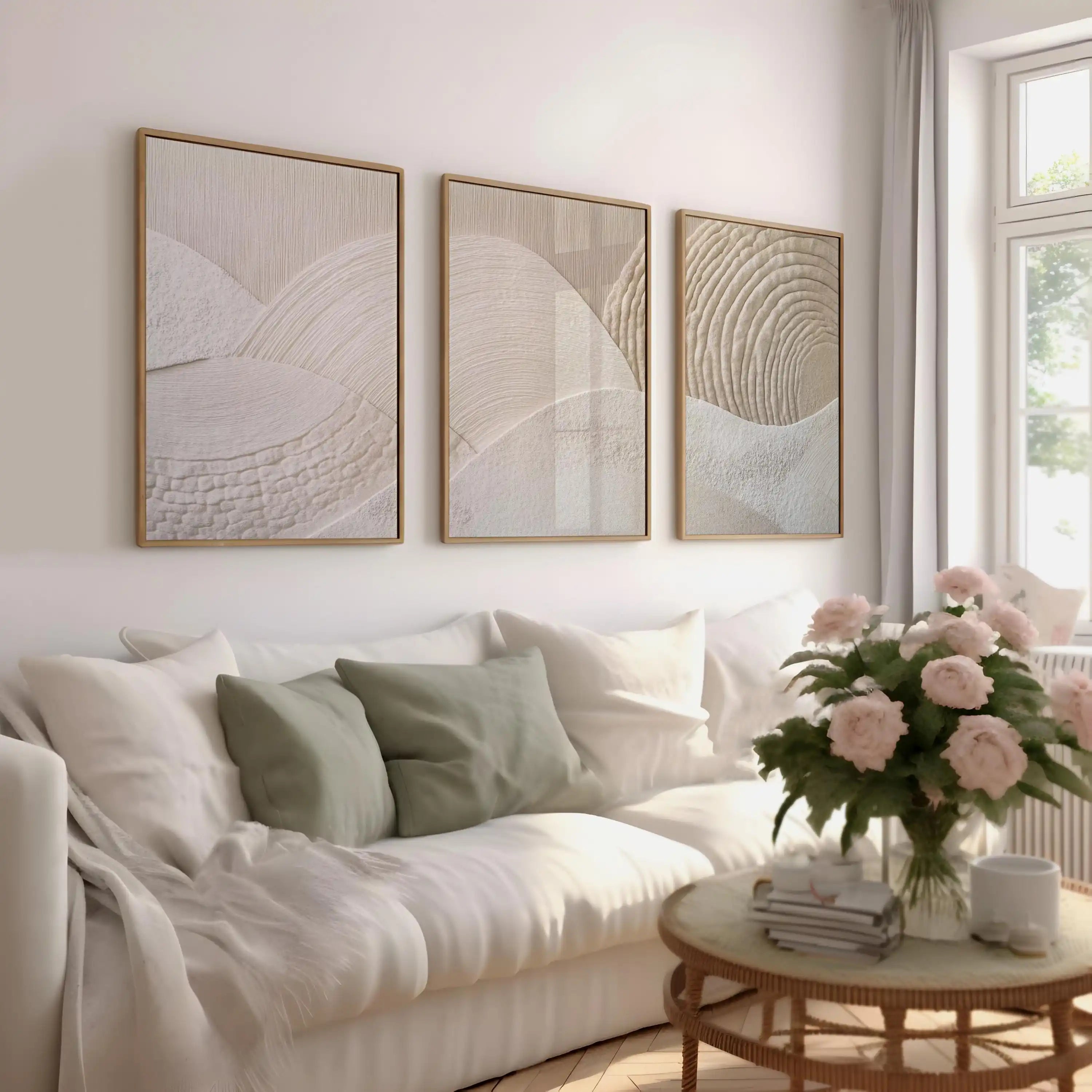 Japandi Triptych Nature Canvas Art Set – 3 Piece Abstract Wall Decor