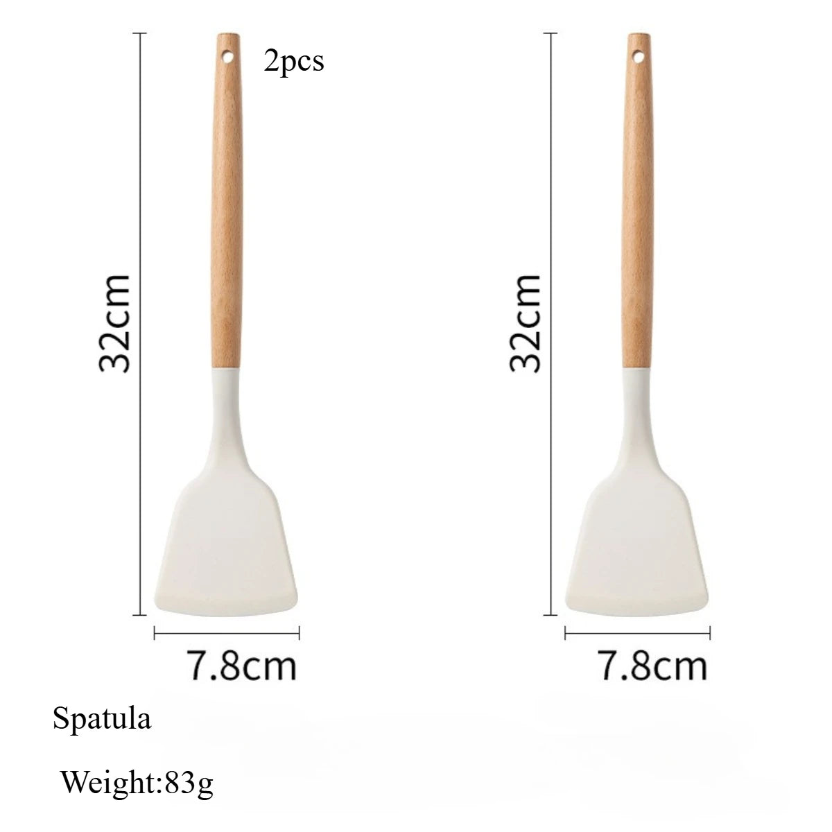 White Silicone & Wooden Handle Kitchen Utensils Set – 2 or 12 Pcs