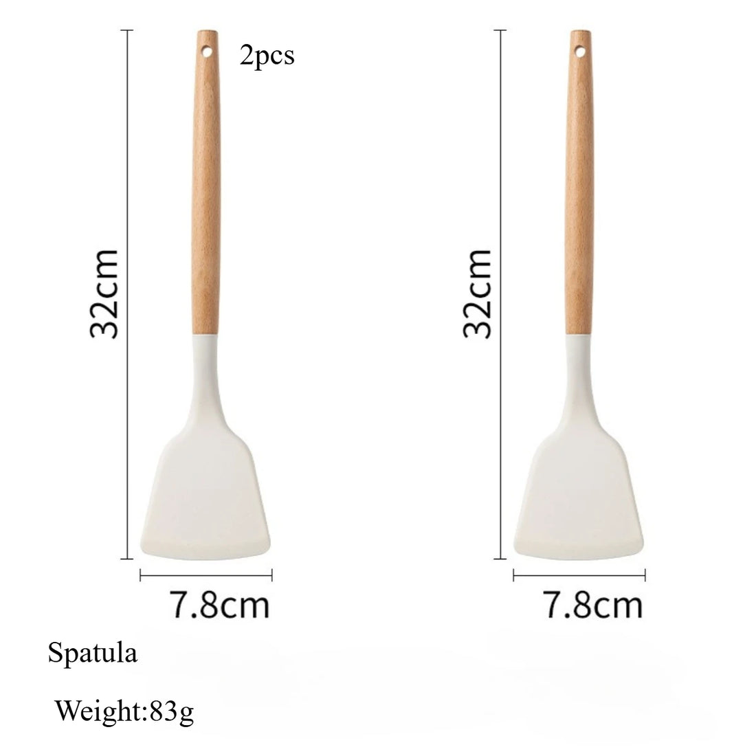 White Silicone & Wooden Handle Kitchen Utensils Set – 2 or 12 Pcs