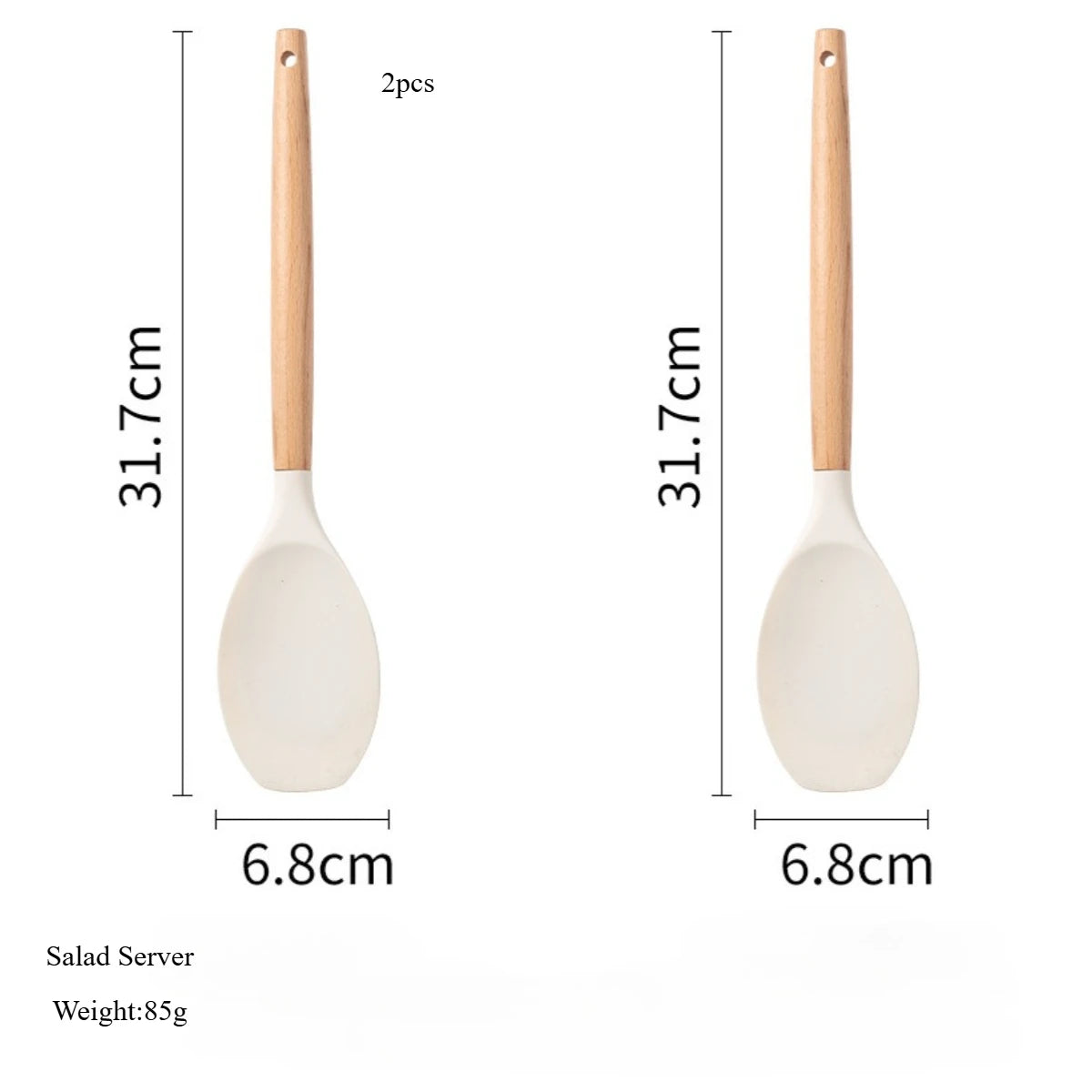 White Silicone & Wooden Handle Kitchen Utensils Set – 2 or 12 Pcs