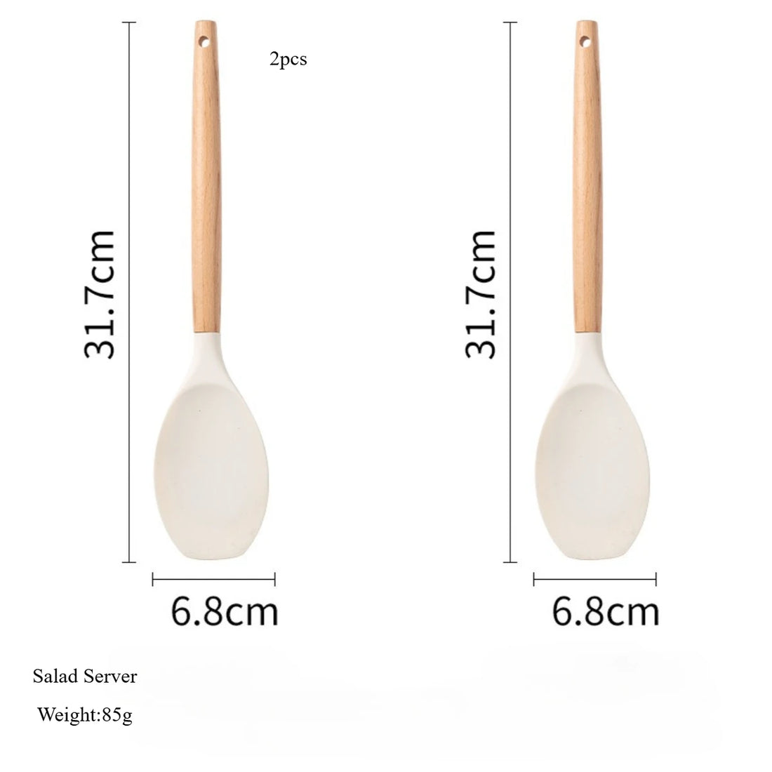 White Silicone & Wooden Handle Kitchen Utensils Set – 2 or 12 Pcs