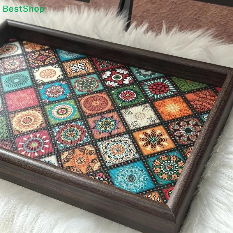 Bohemian Mandala Bamboo Serving Tray – Square Decorative Storage Tray, 30x20cm