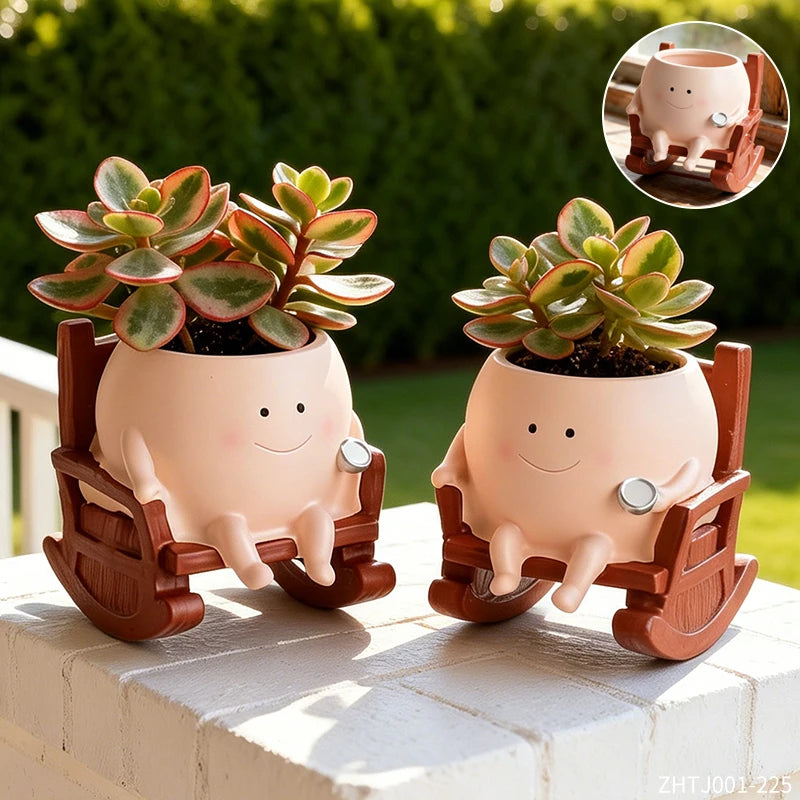Ghost in Rocking Chair Resin Succulent Planter – Cute Desktop Pot
